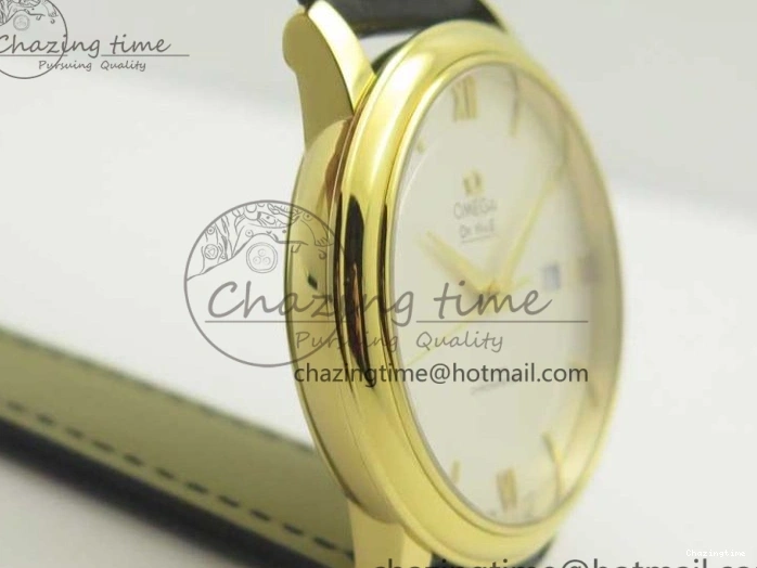 0429 UrbanChic De Ville YG MKF 1:1 Best Edition Silver Dial YG Markers on Black Leather Strap MIYOTA 9015 V 8048